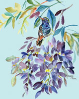 Blue bird with purple flowers