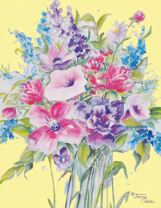 Pink, purple, and blue flowers