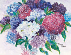 White, pink, blue, and purple flowers
