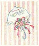Parasol on white and pink striped background