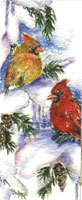 Cardinals in pine tree; matching card BC0132